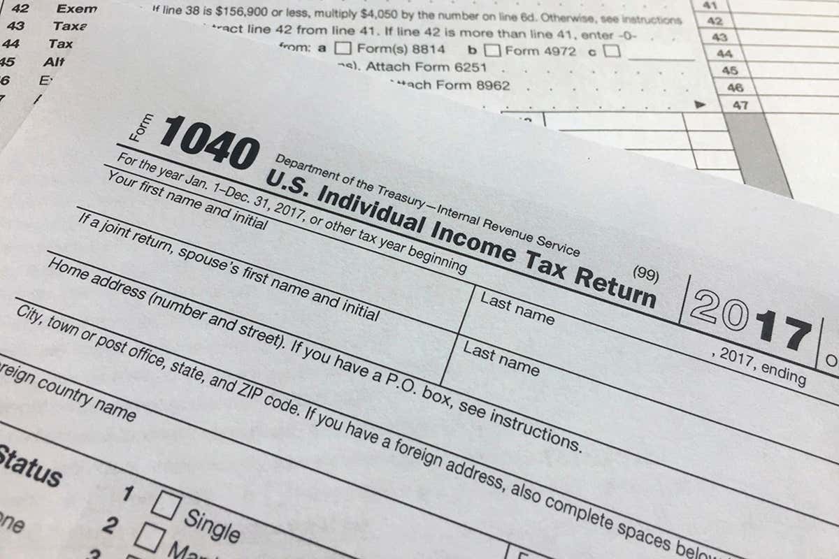 An IRS 1040 form, US Individual Income Tax Return