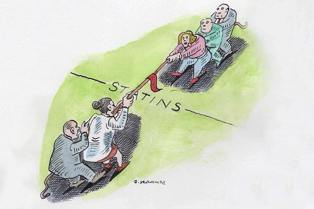 statins tug of war cartoon