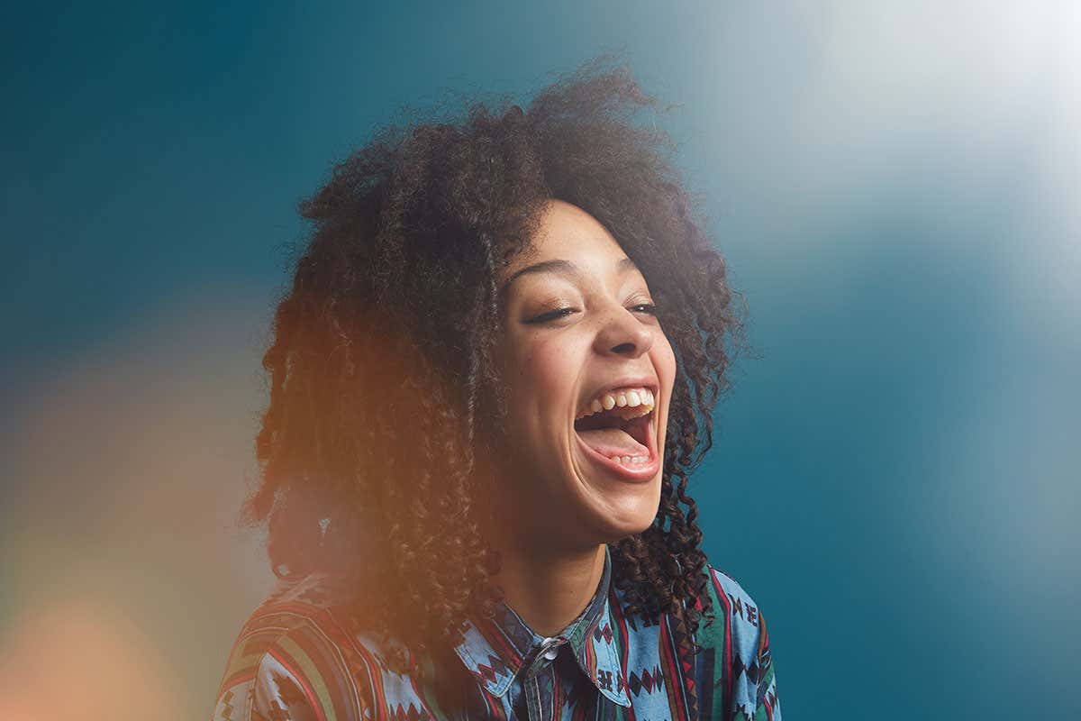 A woman laughing
