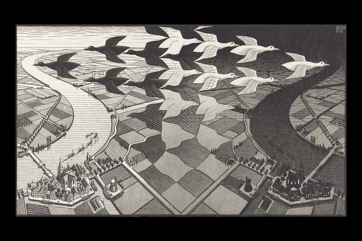 M. C. Escher, Day and Night (1938)