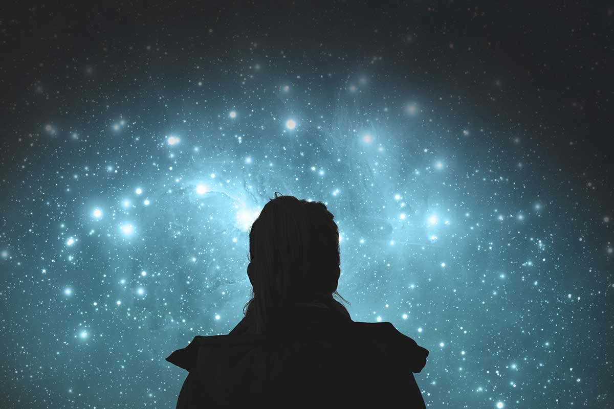 Silhoutted person looking at stars