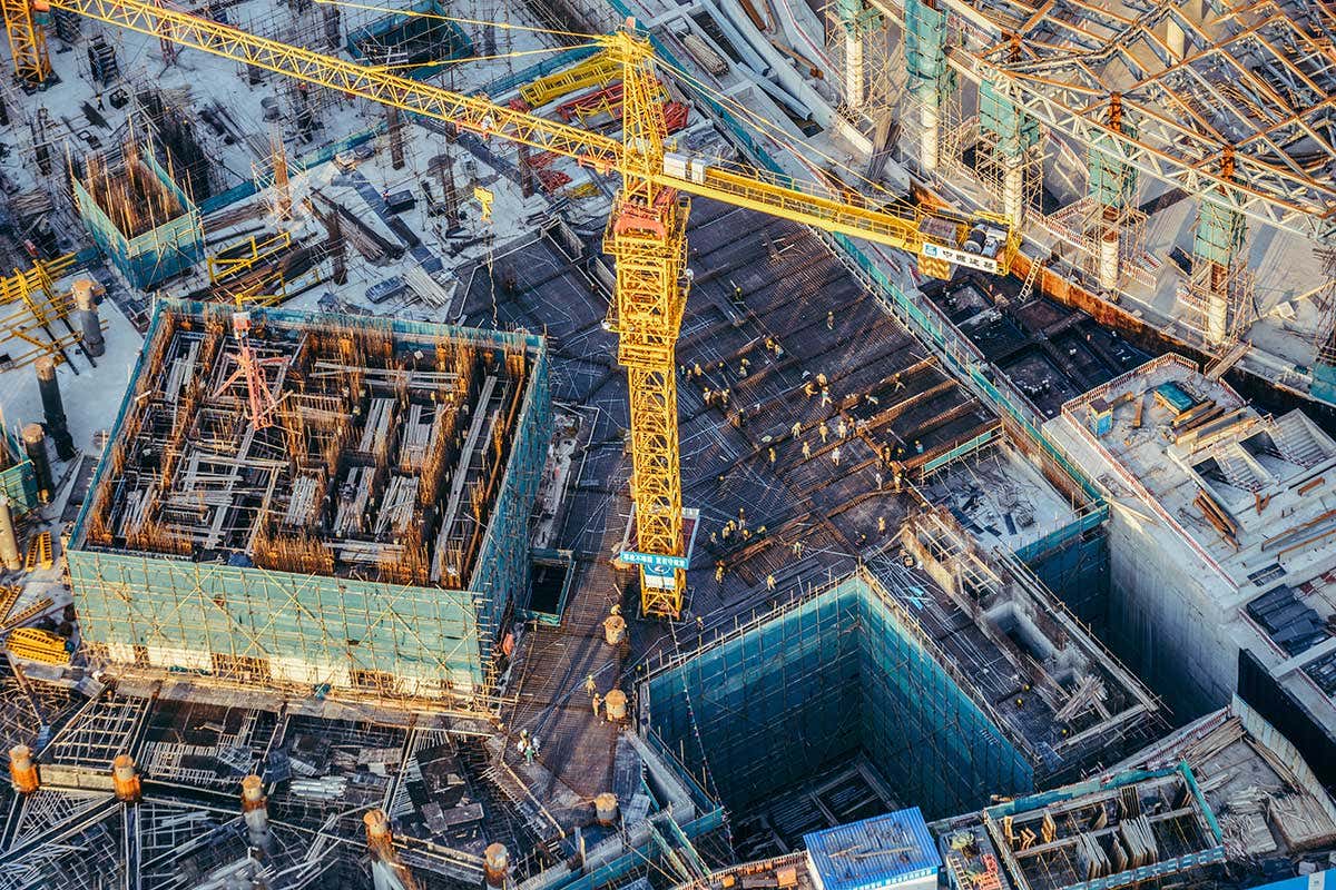 An aerial shot of a building site