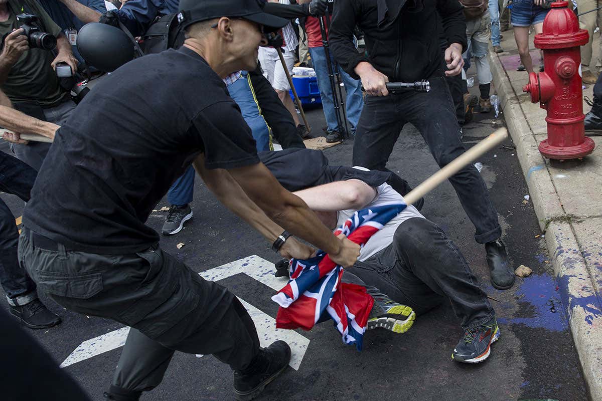 Protestors in a struggle