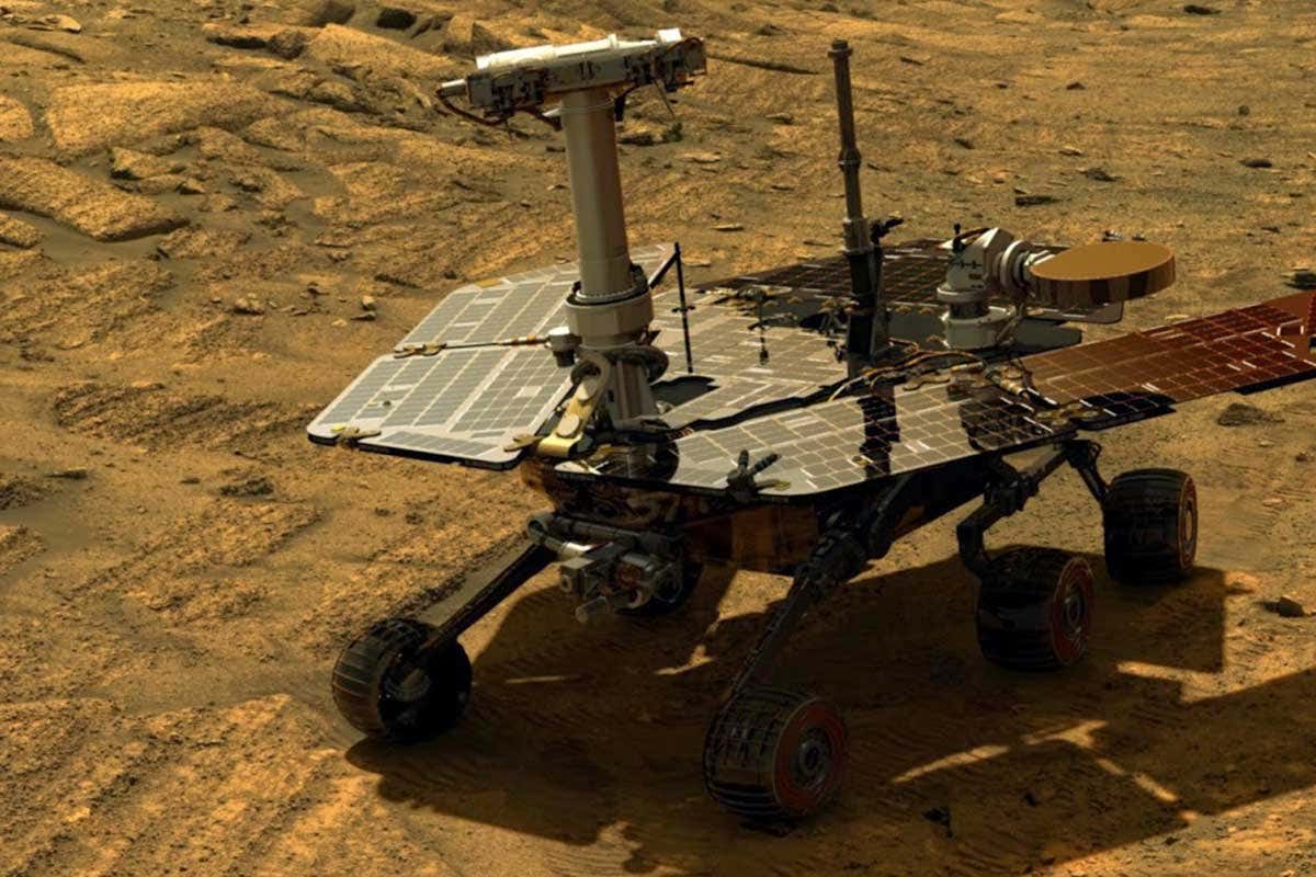 A simulated view of Opportunity rover on Mars