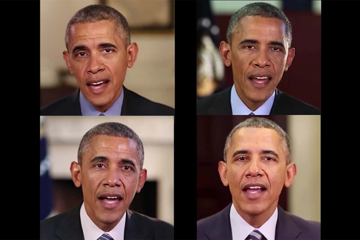 Four images of Barack Obama from a fake videos