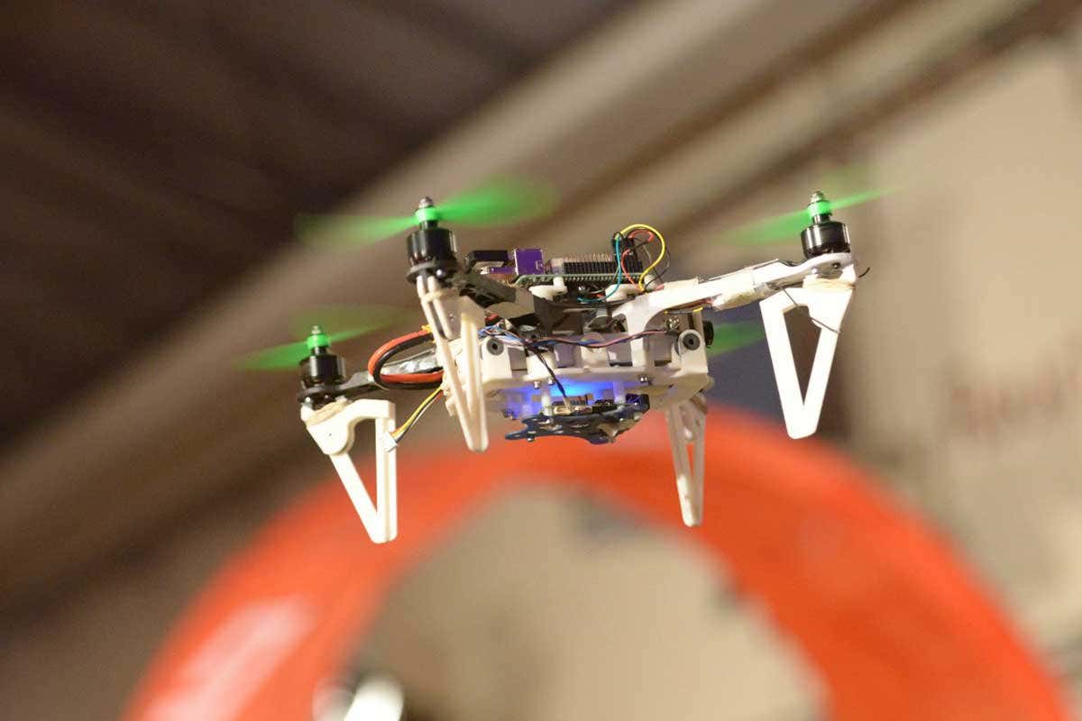 A drone dodges an obstacle in mid-air
