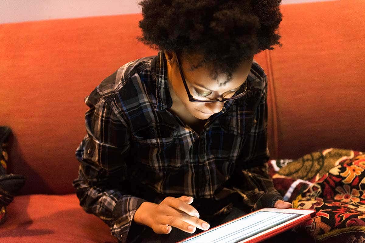 A lady using a tablet