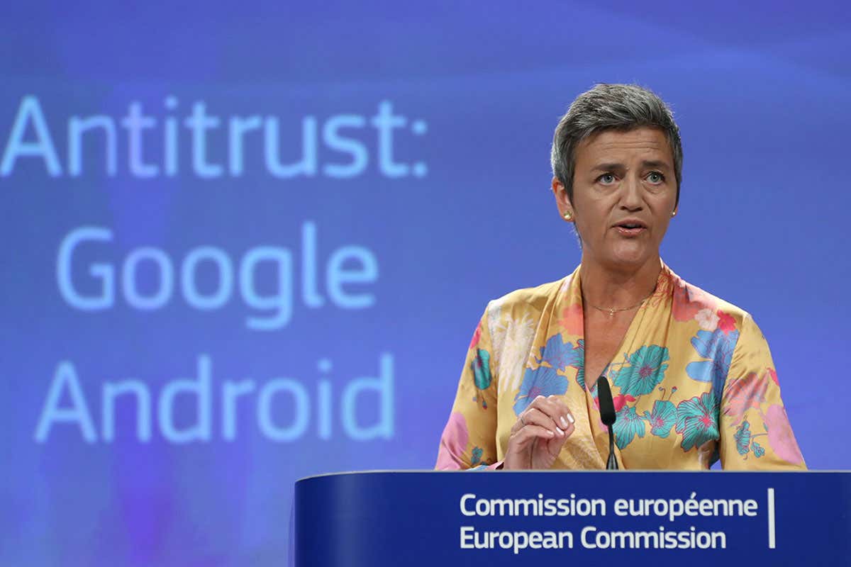 European Union Competition Commissioner Margrethe Vestager gives a joint press at the EU headquarters in Brussels, Belgium