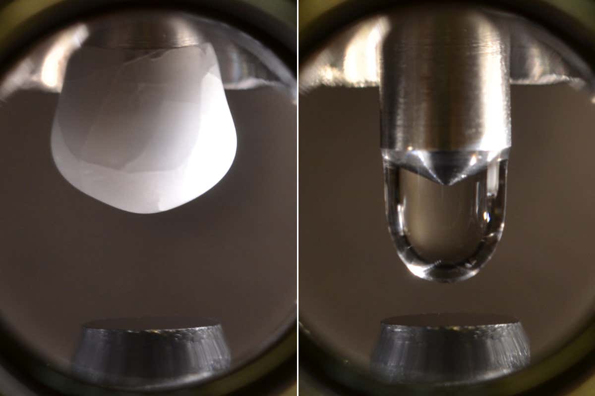 The ultraclean icicle and the droplet, after melting.