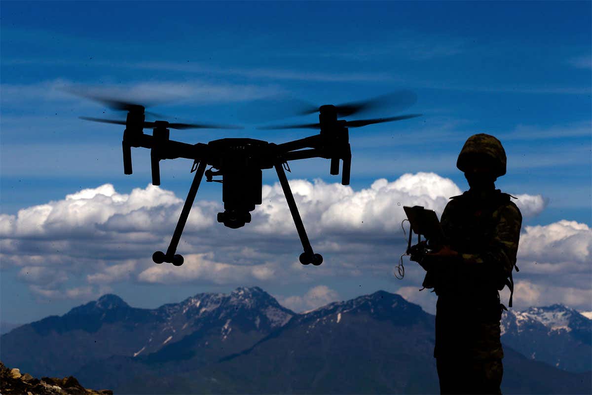 A drone being controlled in the sky