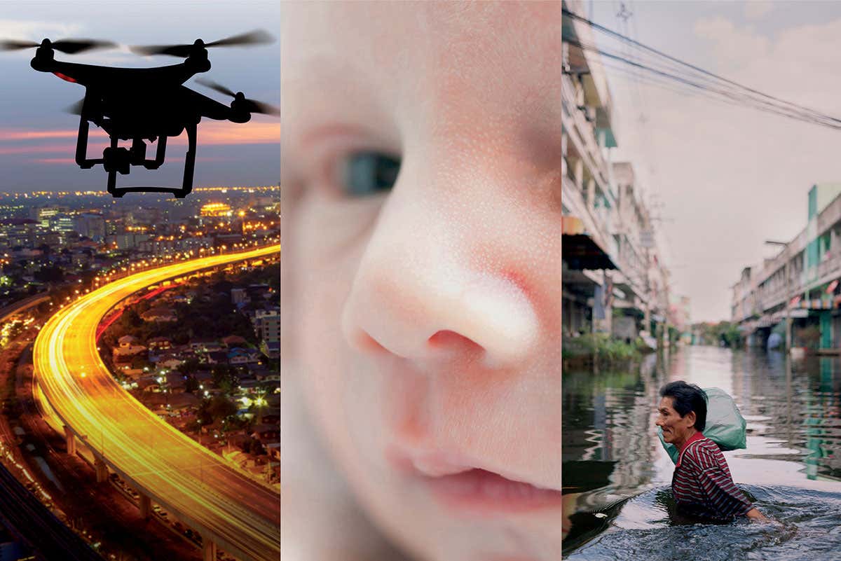 drone, baby, flood