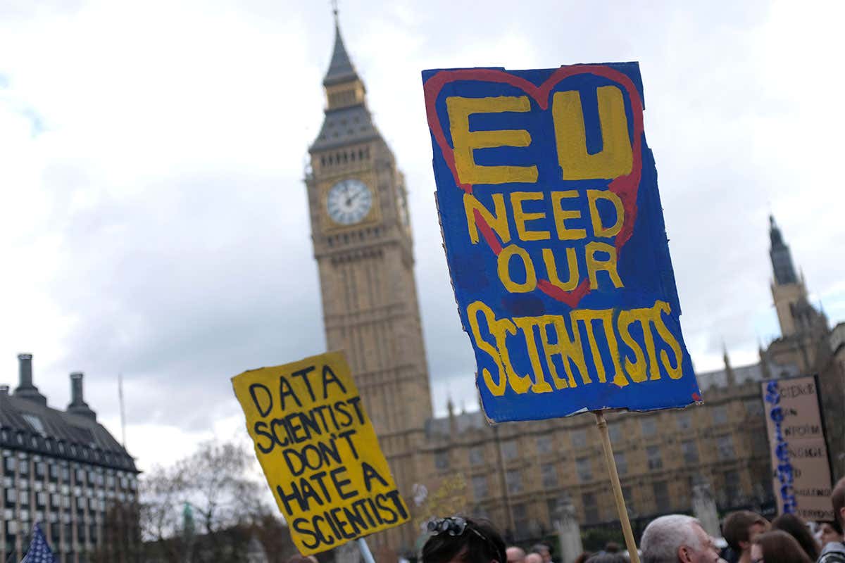 Science banners outside the Houses of Parliament