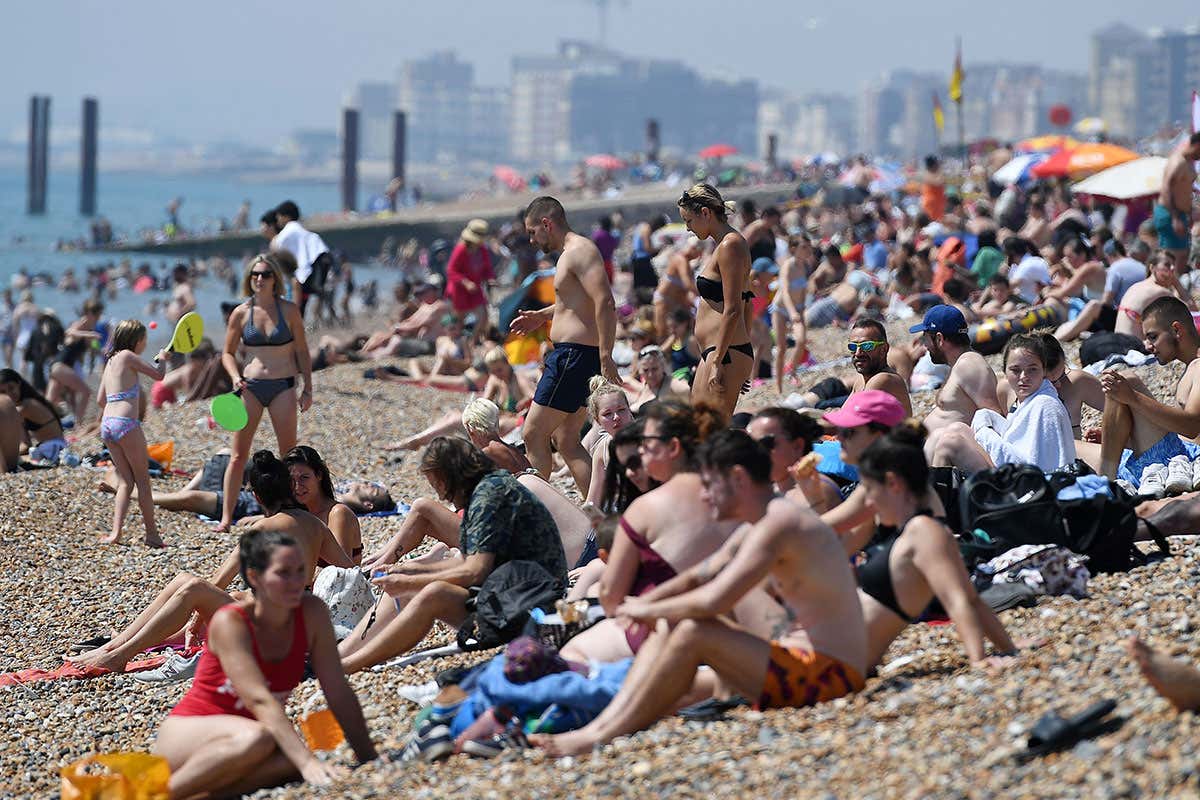 Sunbathers on a beach