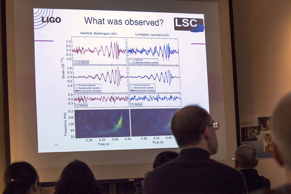 People watch the discovery announcement