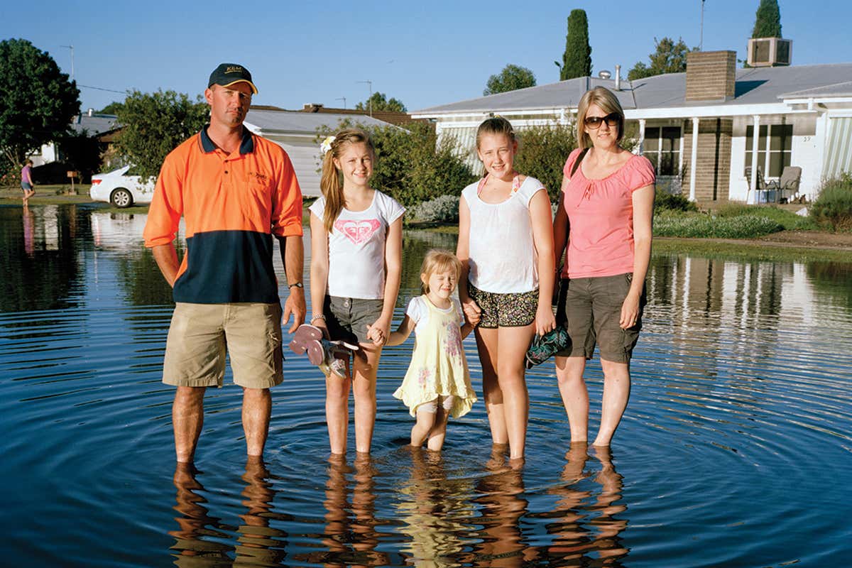 family in flood