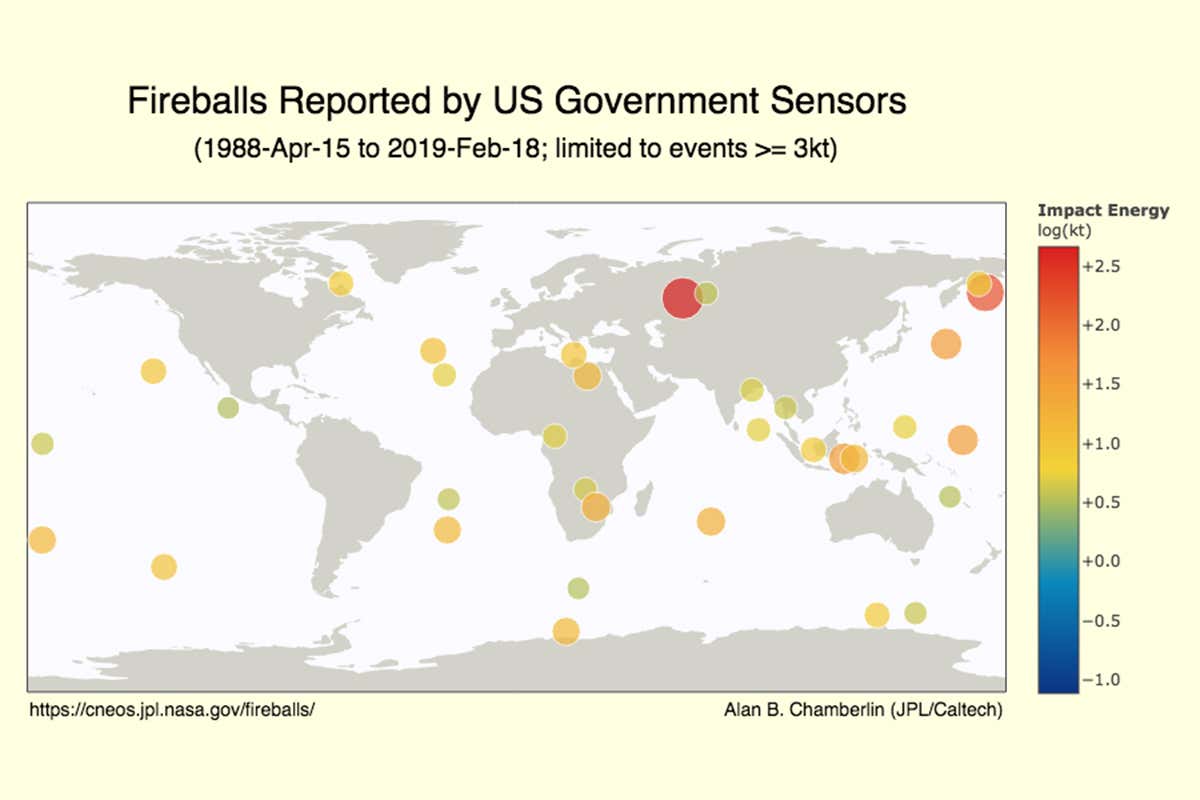 Fireballs spotted larger than 3 kilotons