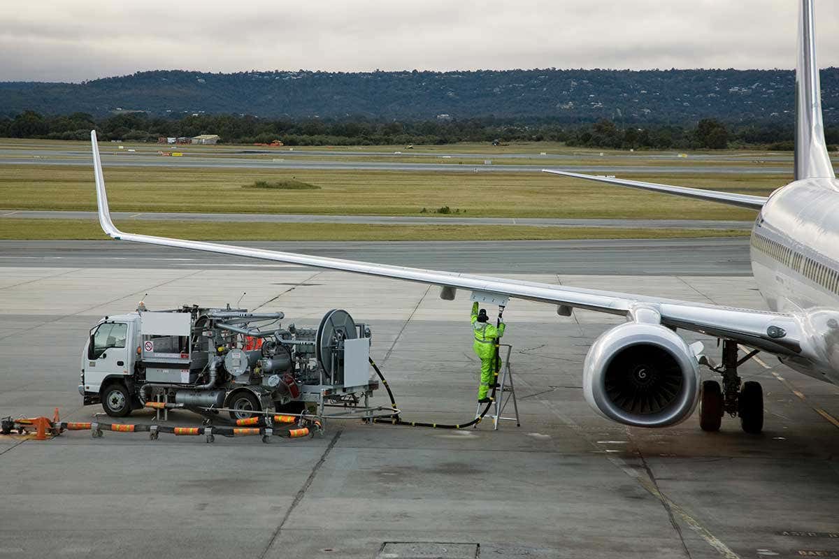 A plane being refuelled