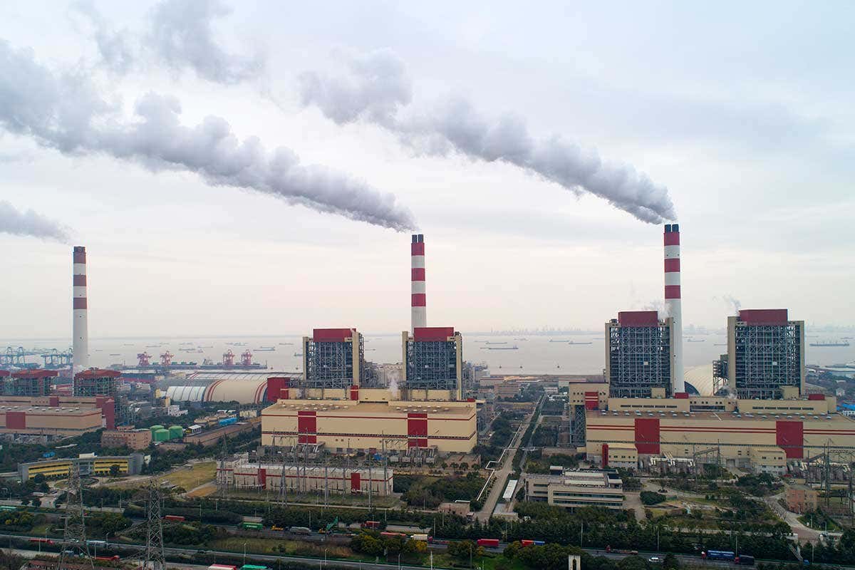 A power station with smokestacks