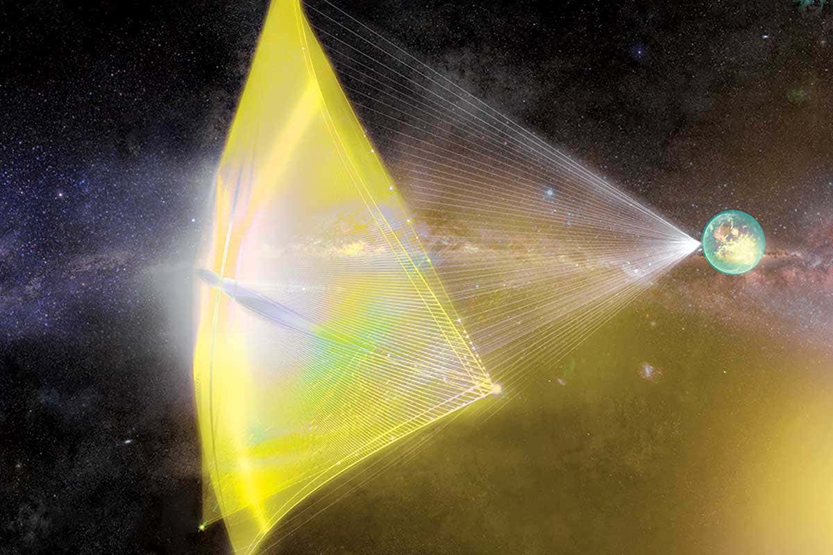 A laser pushes a mini spacecraft's light sail in this artist's impression