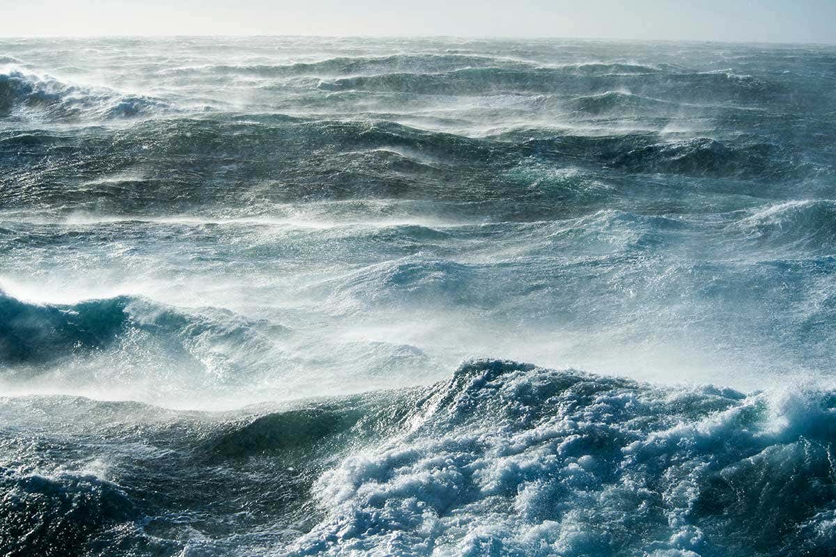 High waves in extremely rough seas in the Southern Ocean