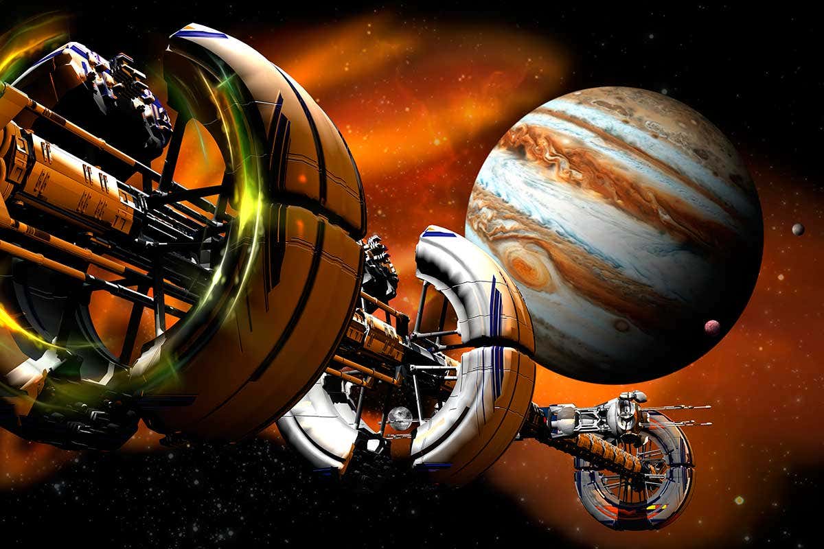 spaceship and planet