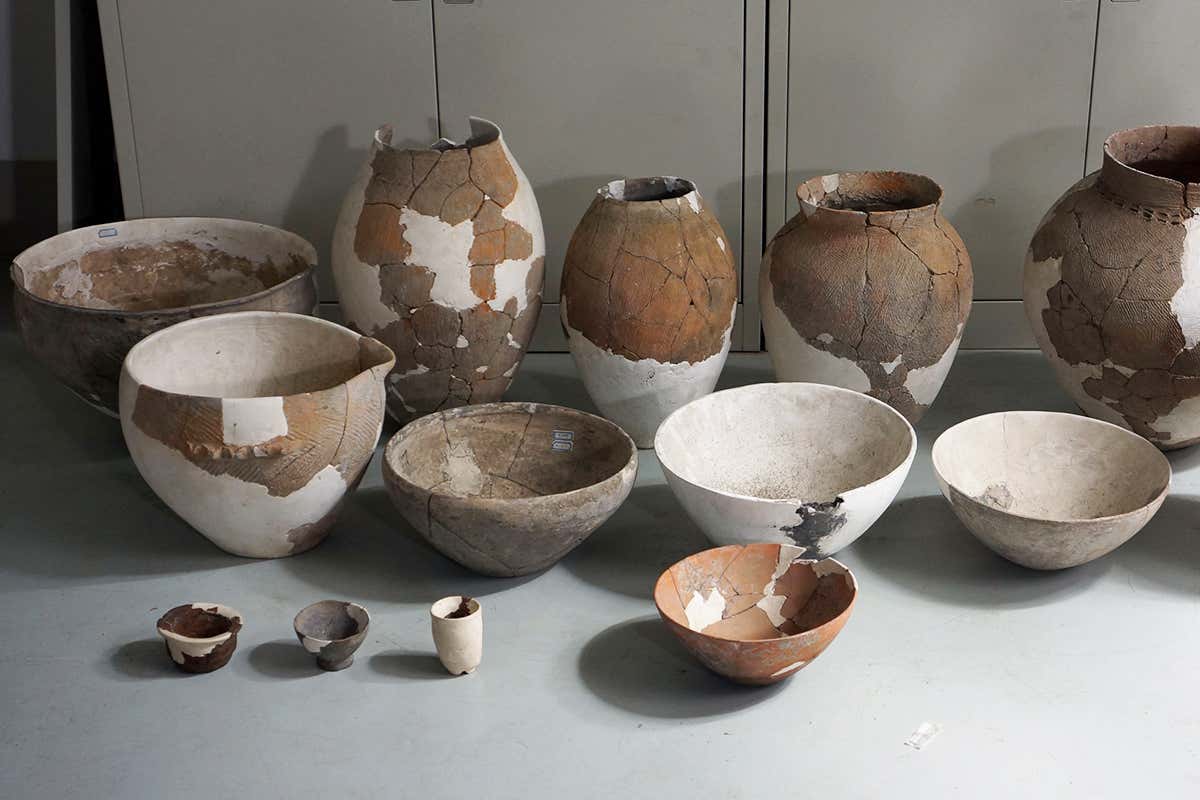 This is a group of pottery vessels studied, with some analyzed for food traces, in the Baoji Museum in Shaanxi province, China.