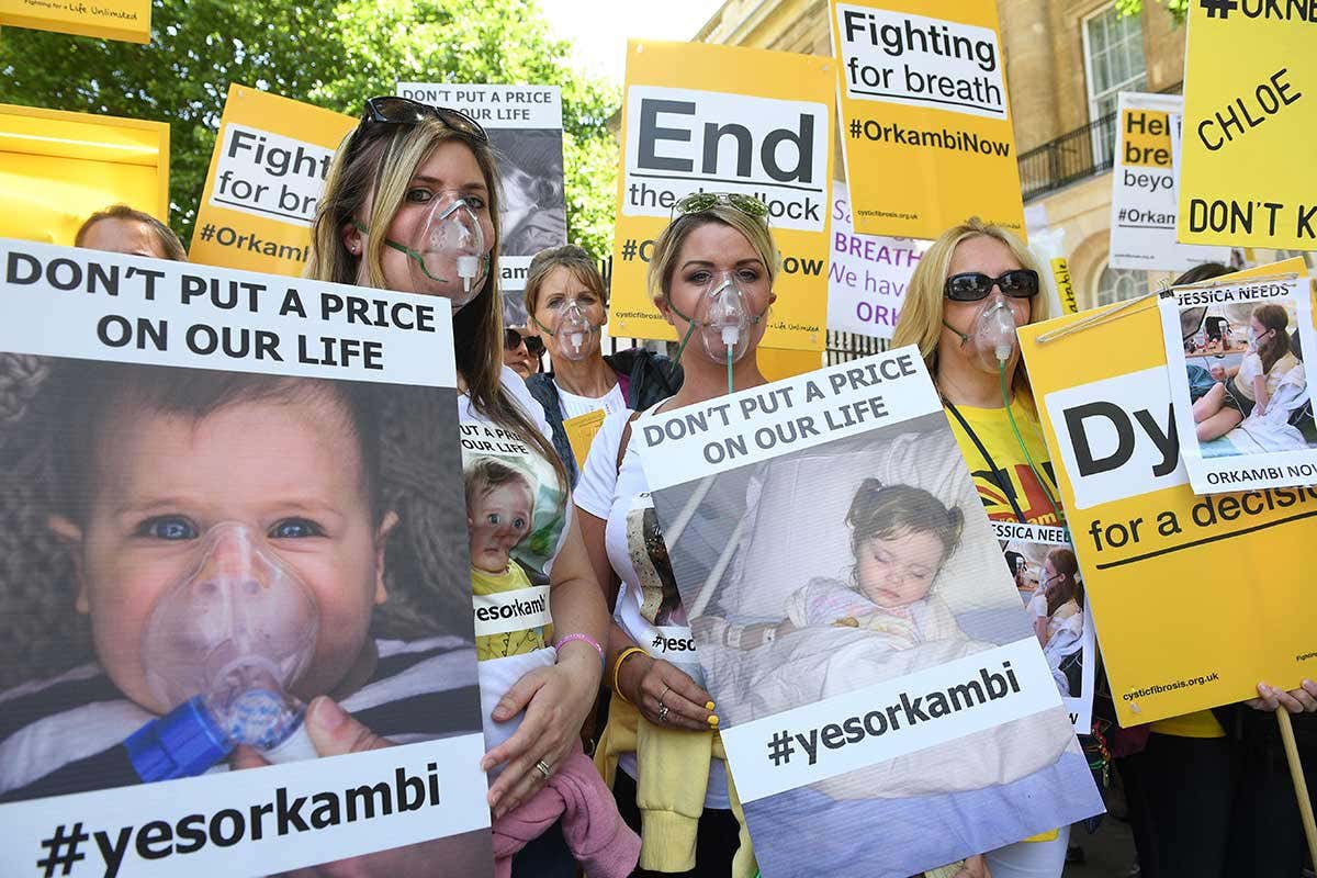 UK campaigners protesting for access to the Orkambi in 2017