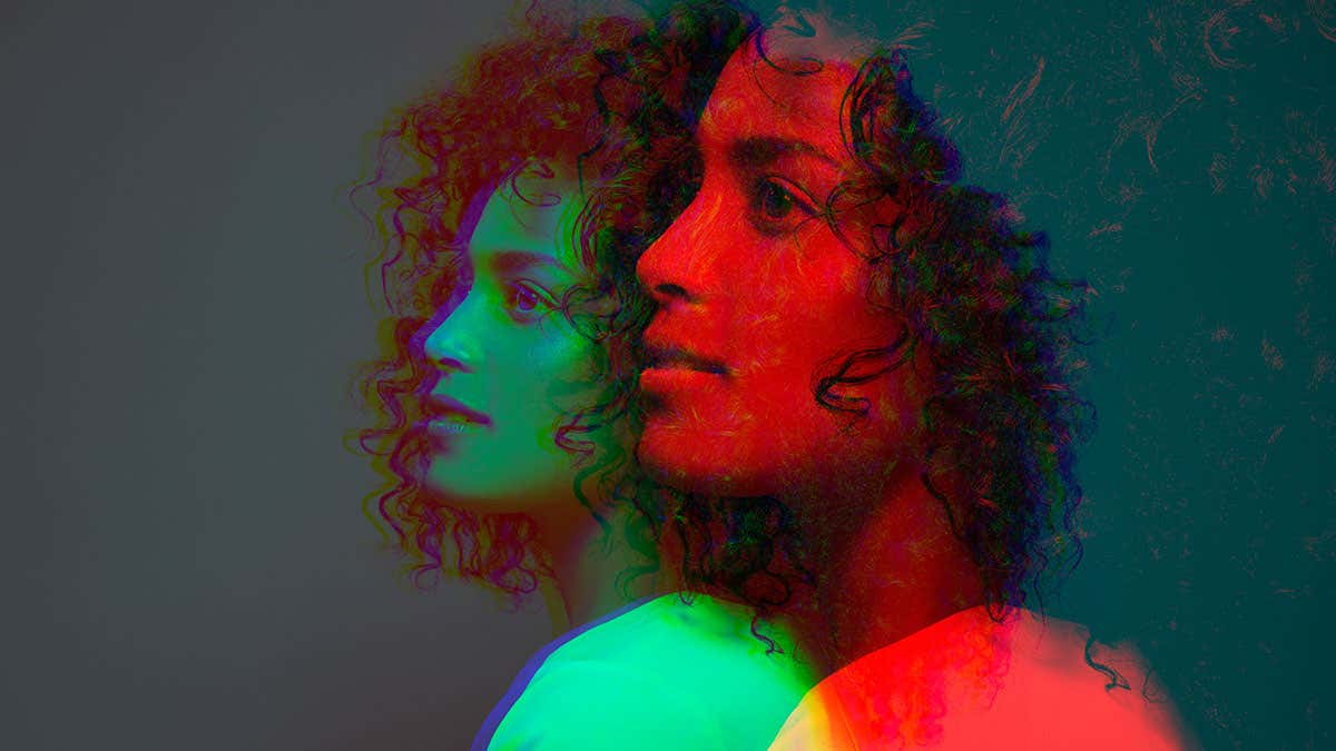 a woman with a shadow image of herself