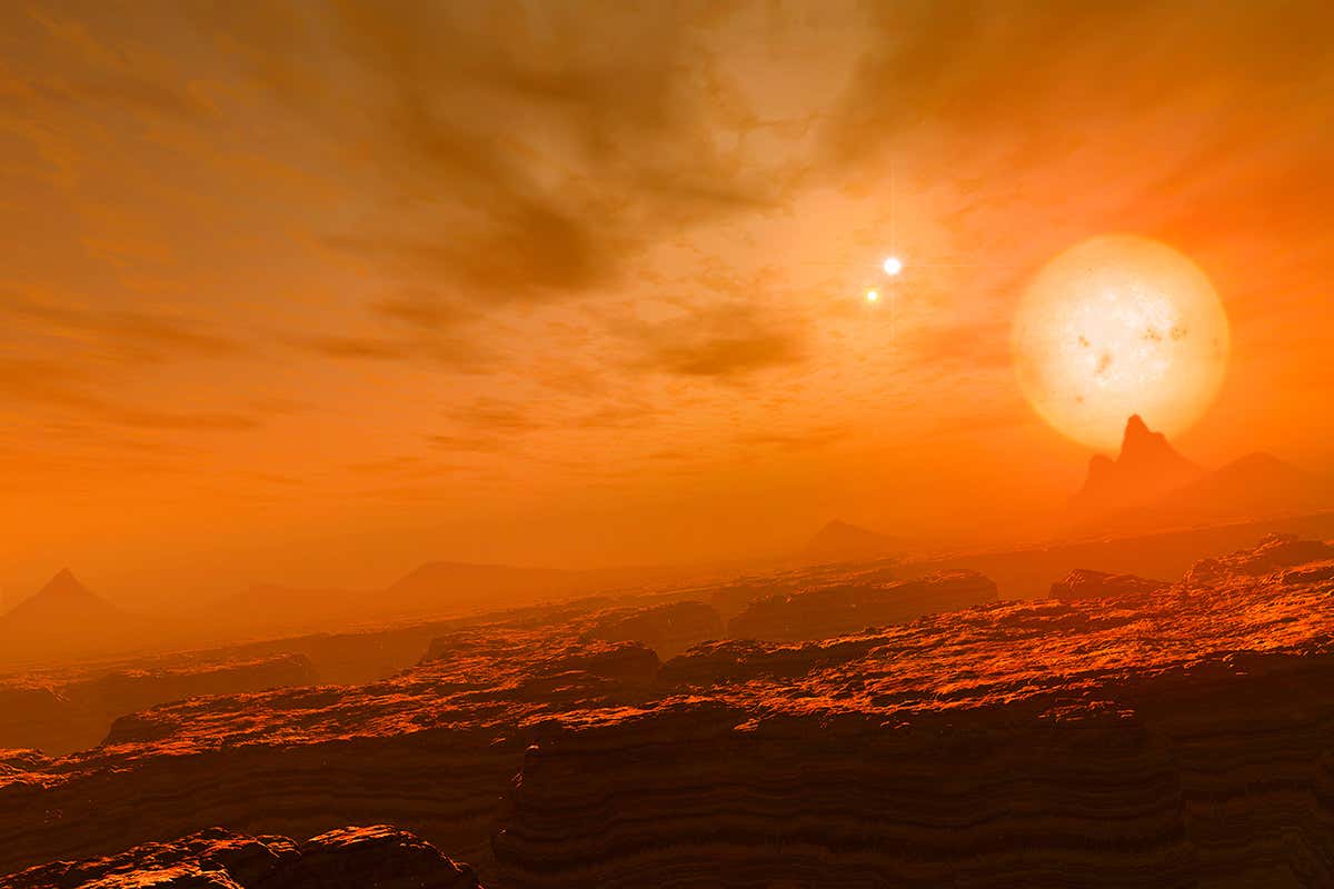 alien planet with three suns