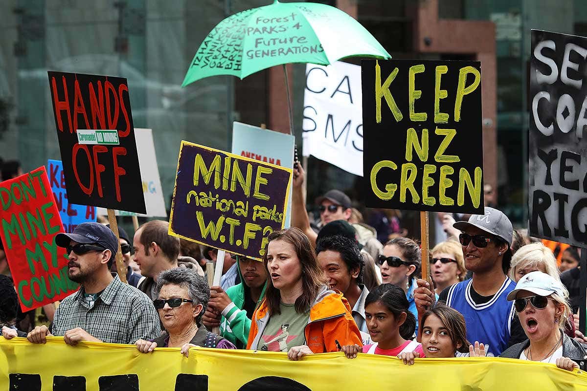 People protesting mining in NZ