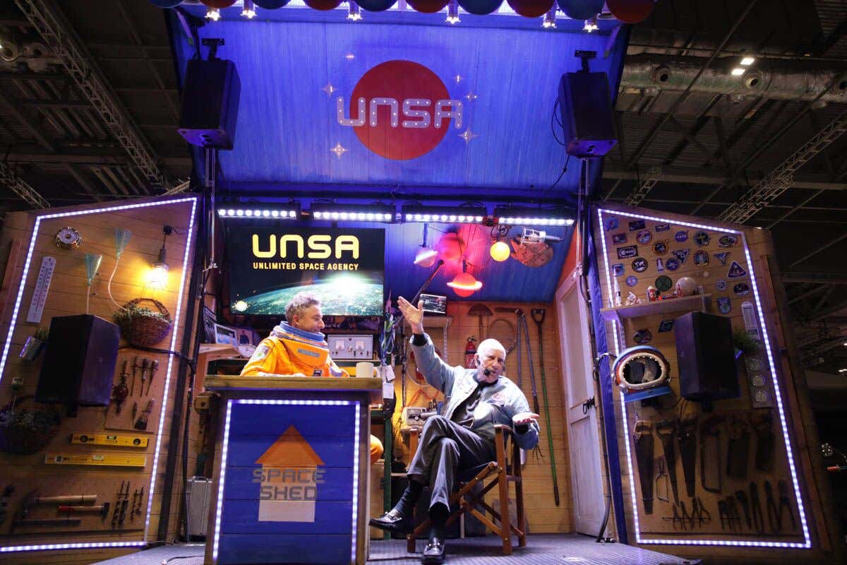 Jon Spooner (left) meets Apollo astronaut Al Worden in the Space Shed
