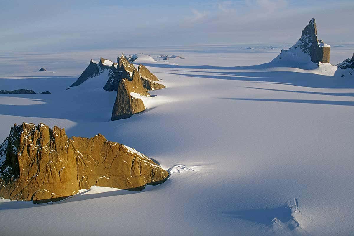 Antarctic snow amid mountains