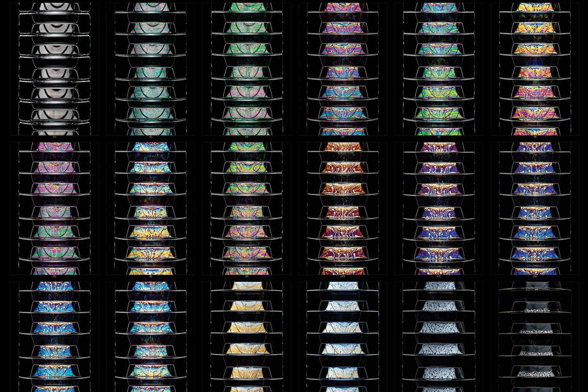 Bubbles show their iridescent beauty as light journeys through