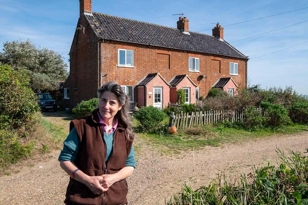 Easton Bavents was once the most Easterly point in England, now suffering from coastal erosion. The home of author Juliet Blaxland who has written about the coastline and expects her house to be consumed by the sea in the next few years.