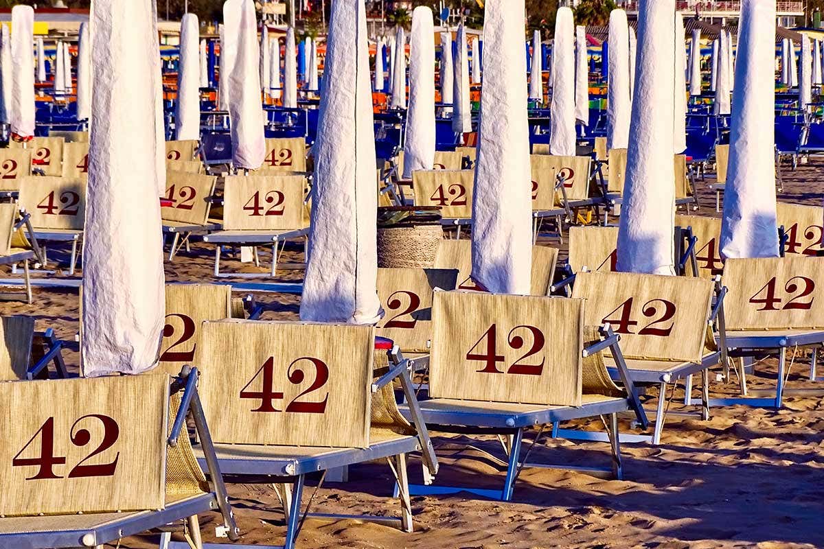 Sunloungers with number 42 on them