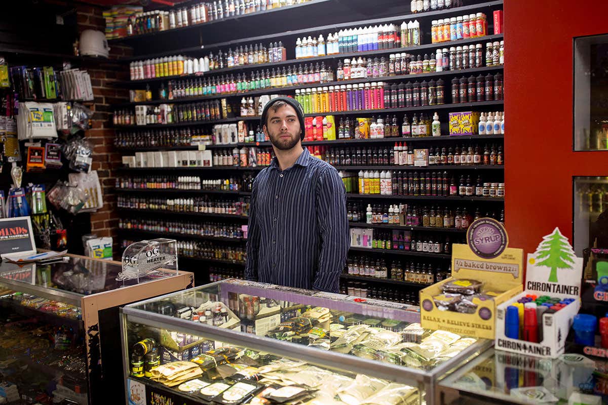 A man in a vaping shop