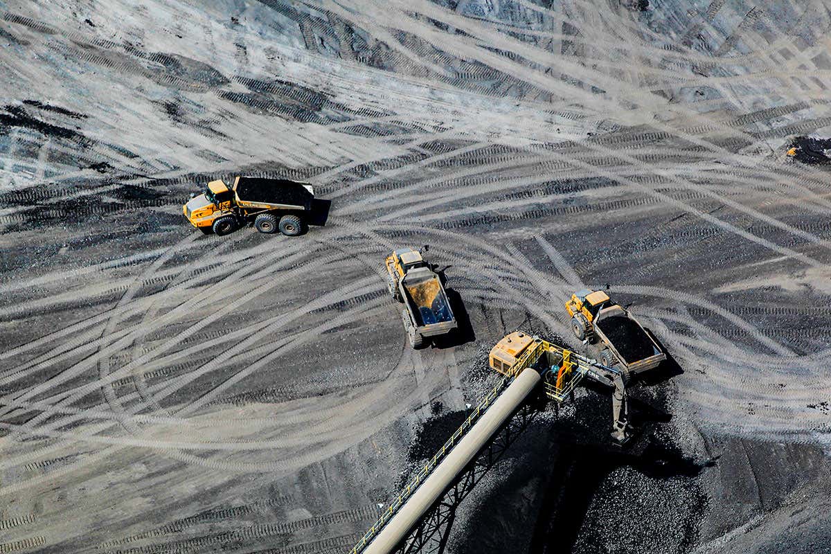 Trucks in a coal mine