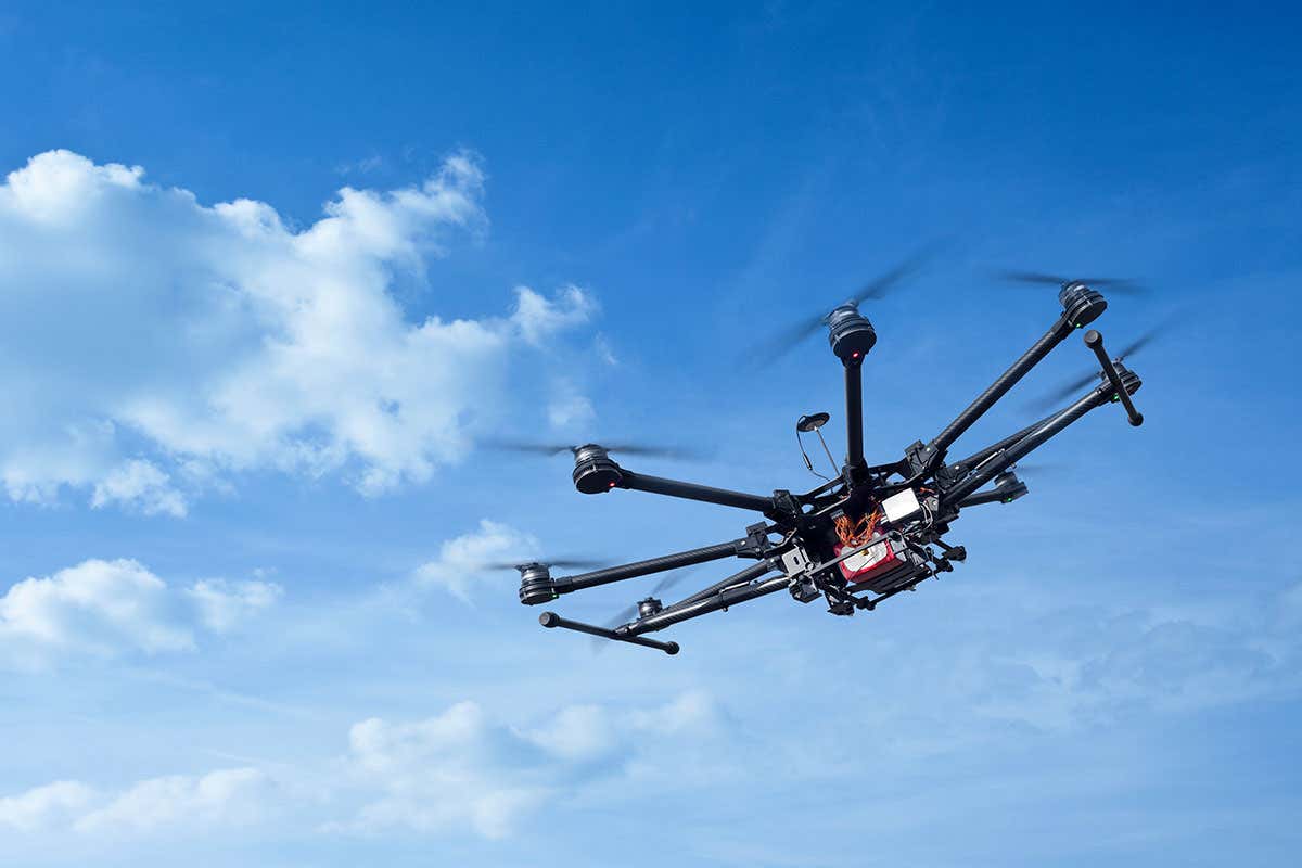 Octocopter drone in the sky