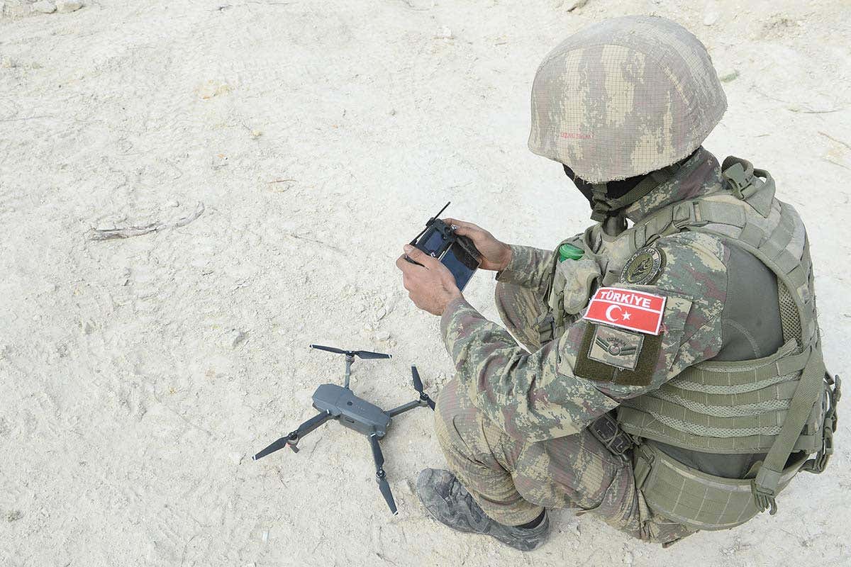 Turkish soldier using a drone