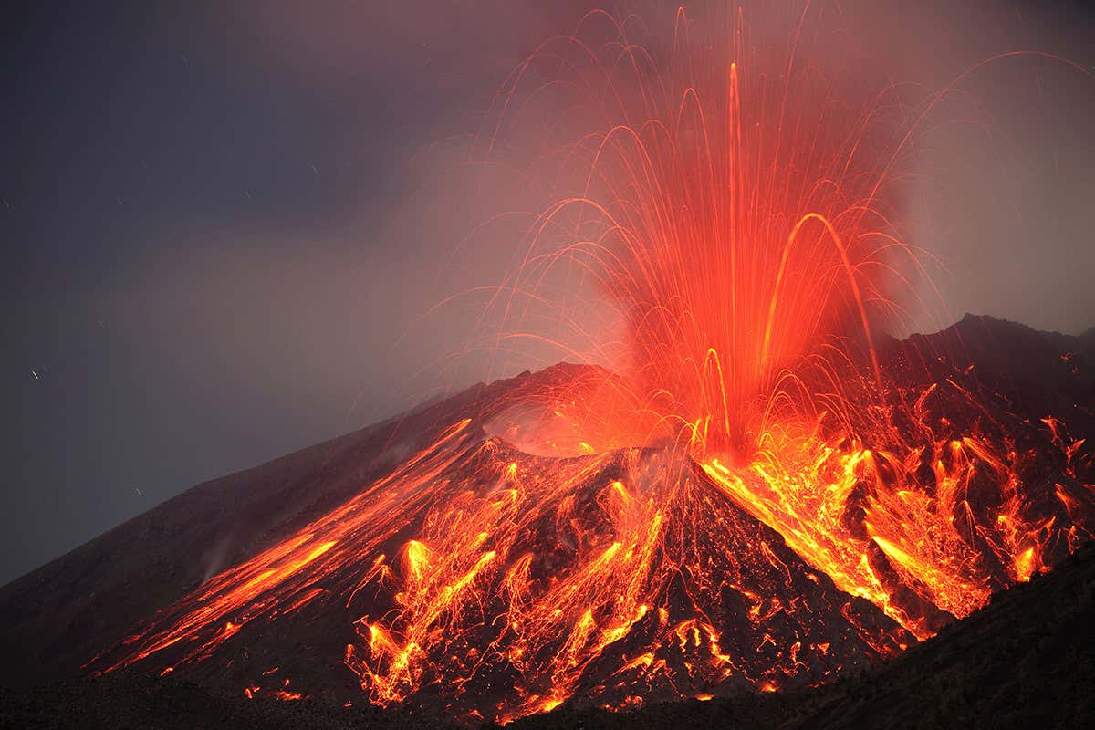 Volcano erupting