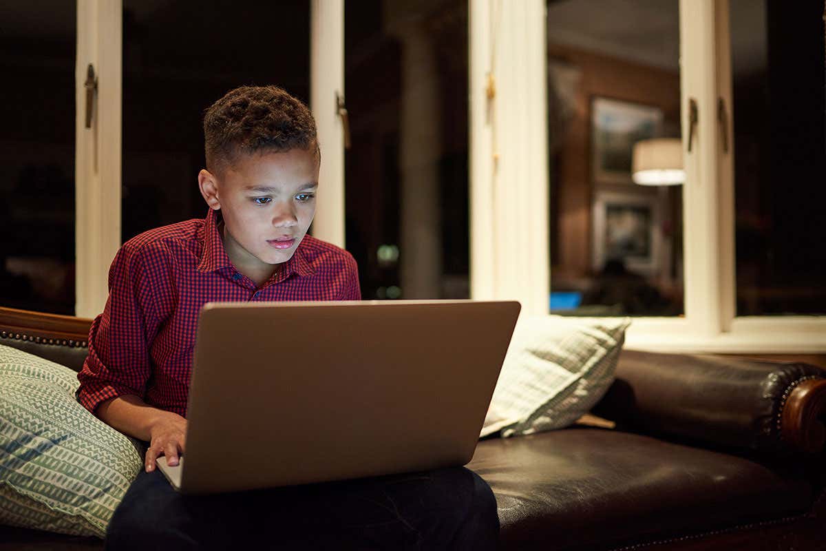 child looking at computer