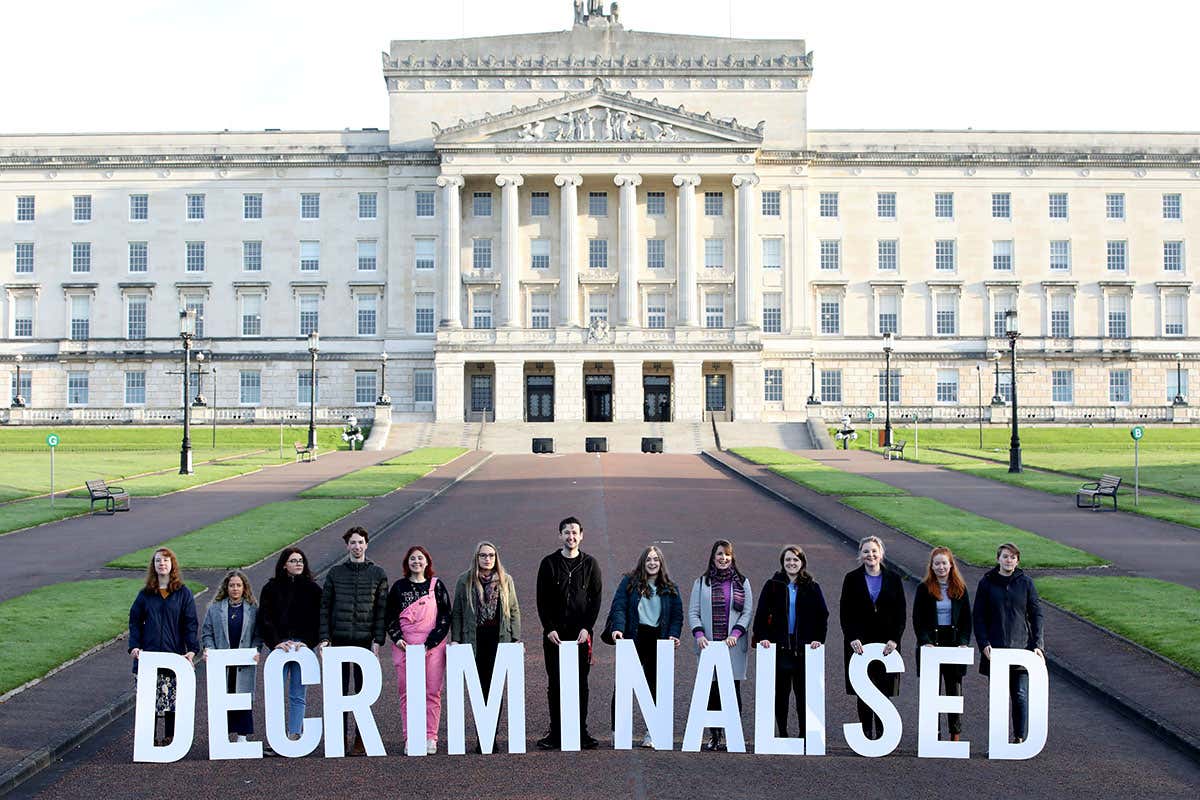 Pro-choice supporters on the Stormont Estate in Belfast yesterday