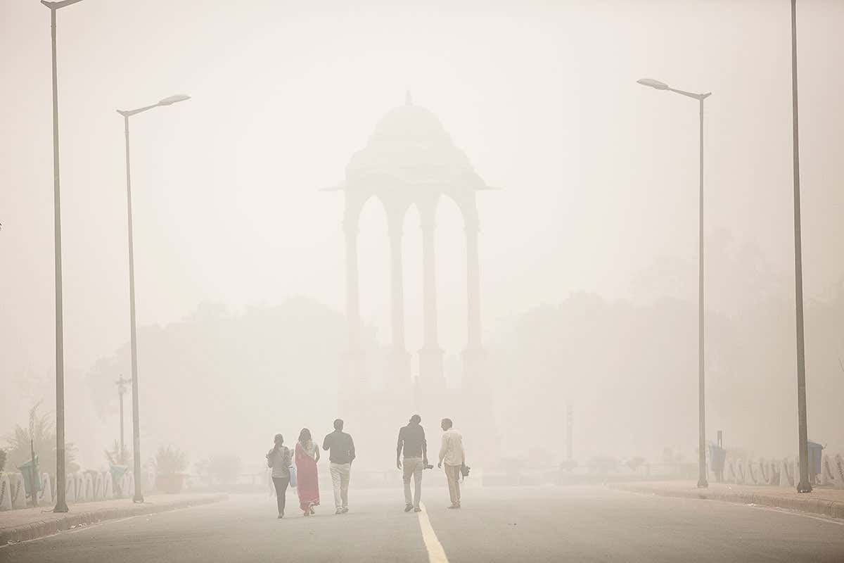 People walking in smog