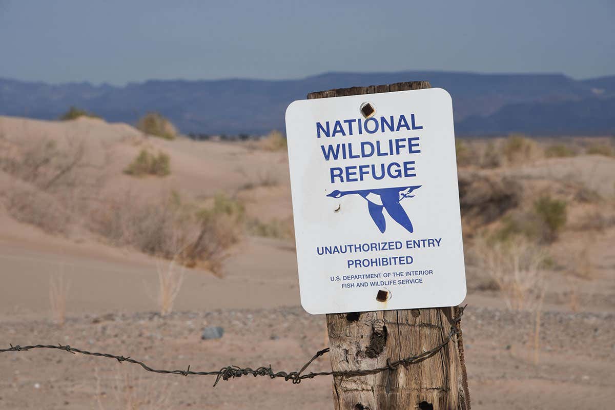 Signs on the Havasu National Wildlife Refuge on the Colorado River in Arizona