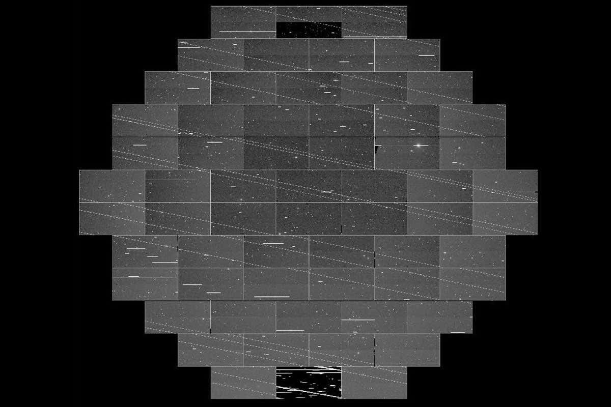 Starlink satellites trail across images from DECam