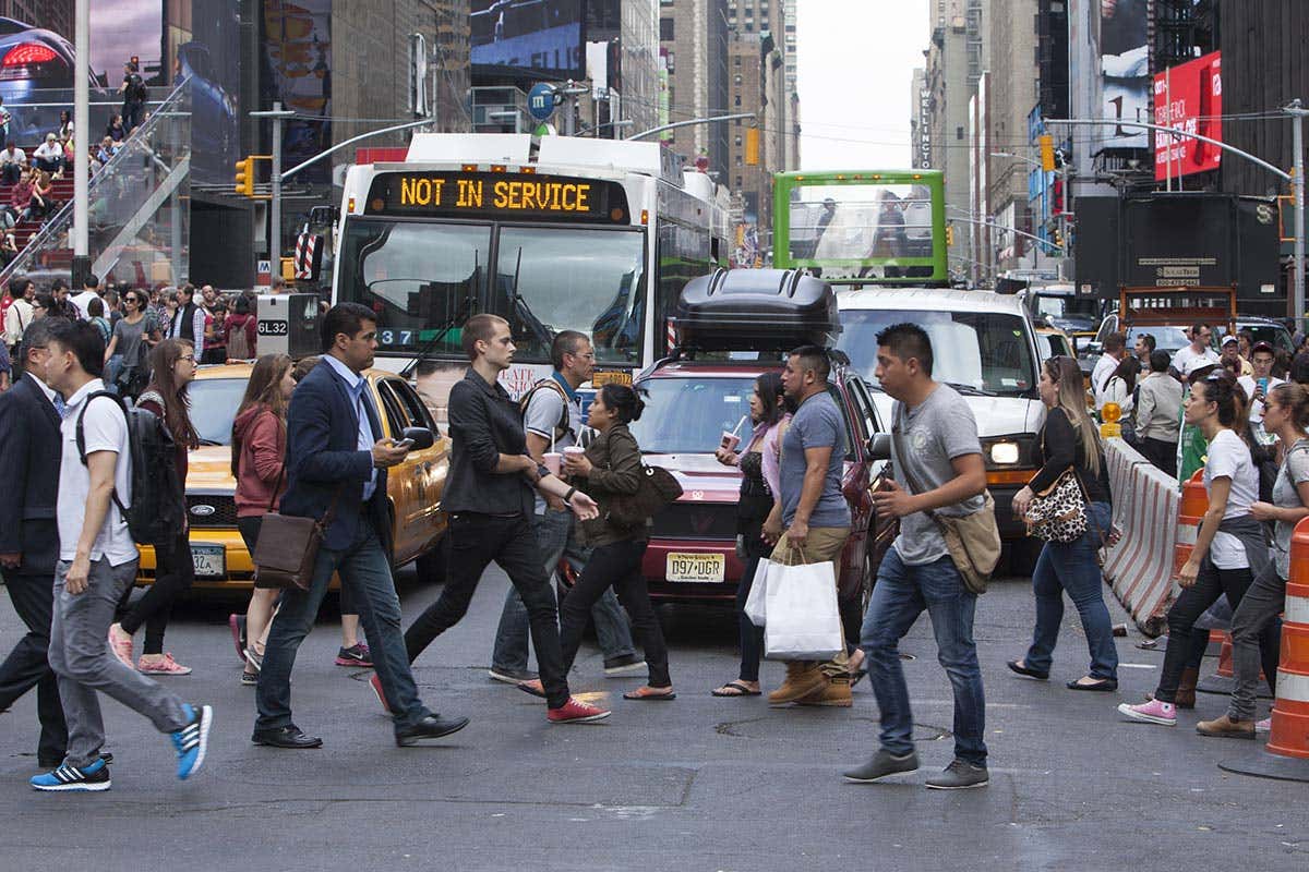 People walking in traffic