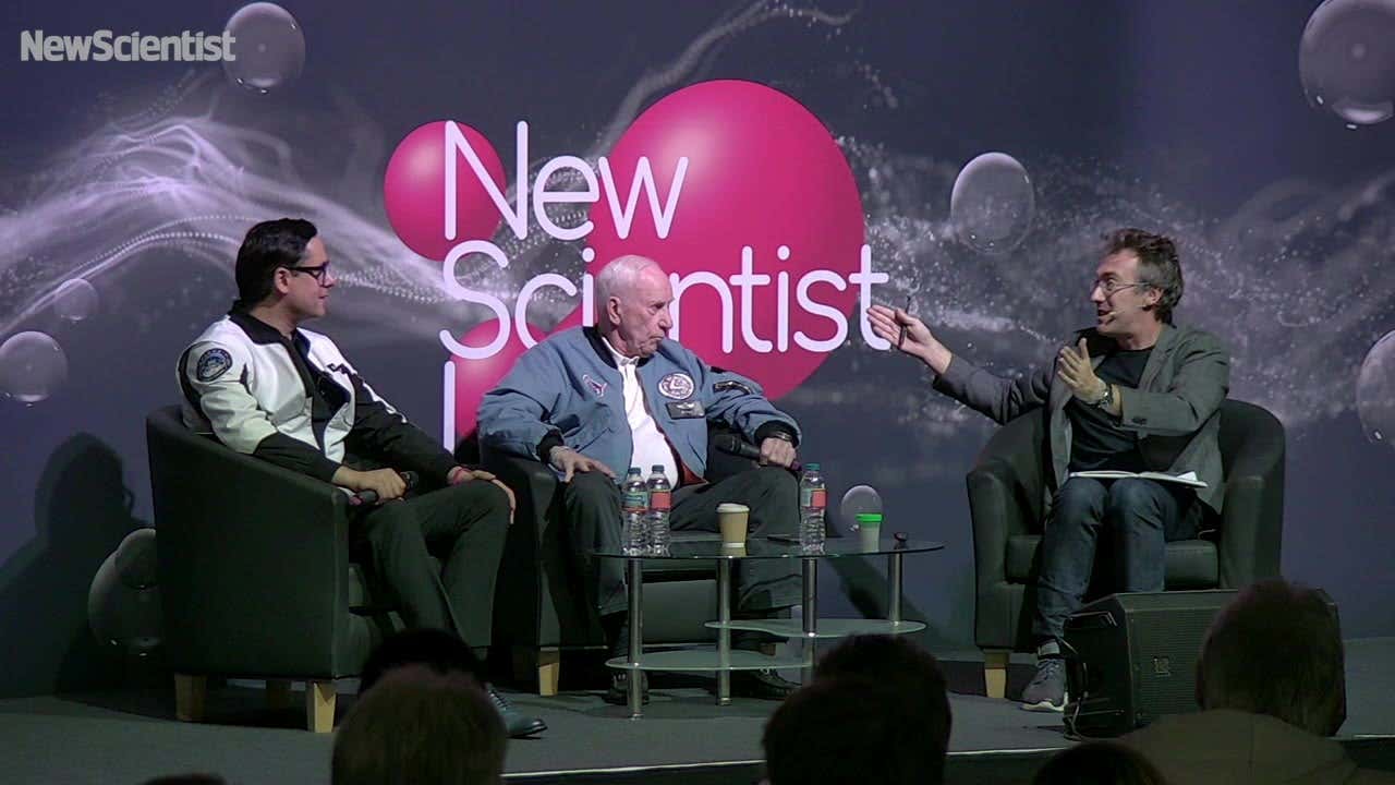 Al Worden, Pavlo Tanasyuk, and Dallas Campbell at New Scientist Live
