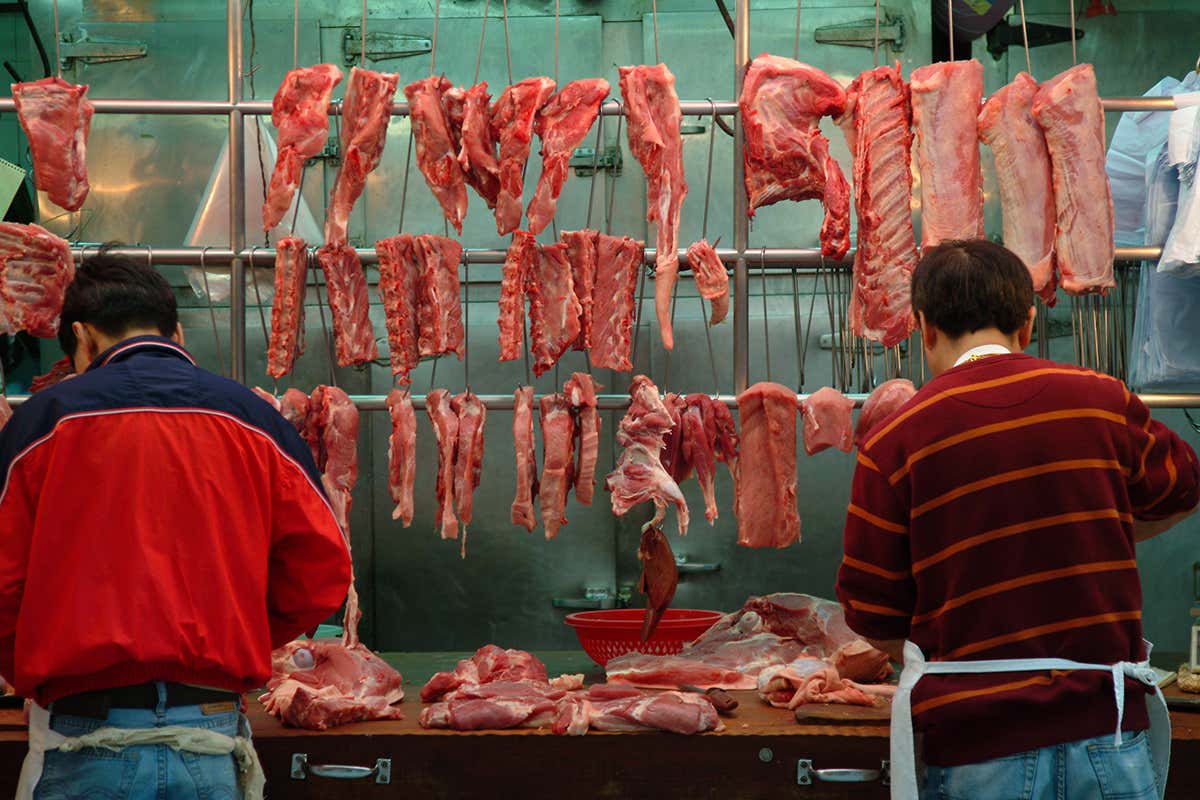 An open-air market in Hong Kong