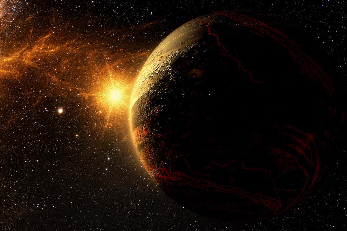 KW7C4W Exoplanet Exploration - Fantasy and Surreal Landscape. 3D Rendered.