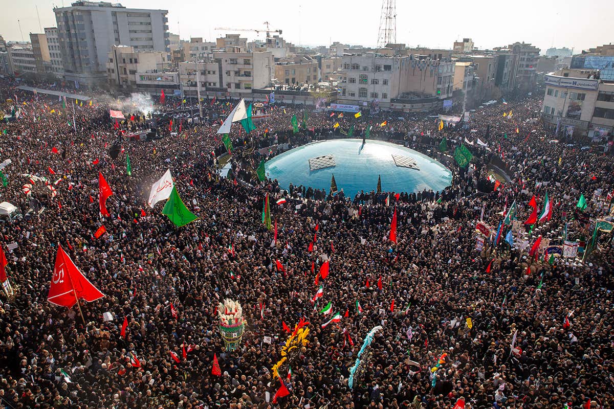 Mourners attend a funeral ceremony of Iranian Major General Qassem Soleimani
